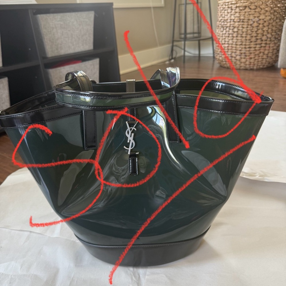 Yves Saint Laurent Vinyl  Green Patent Leather Tote/ Tote Basket Bag. NWT